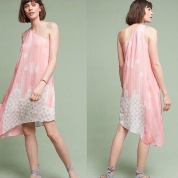 NWT Anthropologie Maeve Avalonne One Shoulder Silk Dress in Rose Pink Sz 6 - Picture 1 of 9
